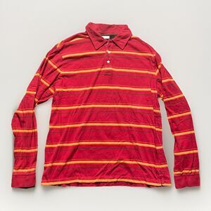 Urban Pipeline Polo Shirt Mens L Red Orange Stripe Long Sleeve Y2K Skater Grunge